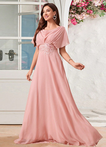 Бледно-розовое праздничный, вечернее платье в стиле ампир SHEIN однотонное