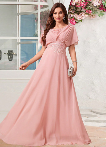 Бледно-розовое праздничный, вечернее платье в стиле ампир SHEIN однотонное