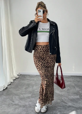 Коричневая кэжуал леопардовая юбка SHEIN