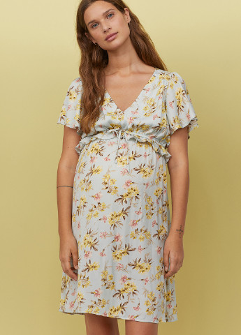 Мятное кэжуал платье H&M с цветочным принтом