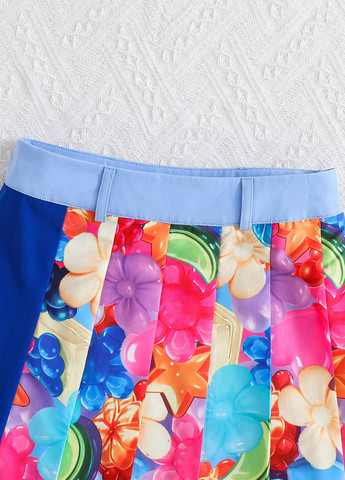 Разноцветная кэжуал с рисунком юбка SHEIN а-силуэта (трапеция)