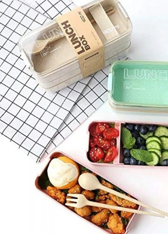 Популярний еко ланч-бокс Lunch Box 750 ml, з ложкою та виделкою, рожевий No Brand (252821902)