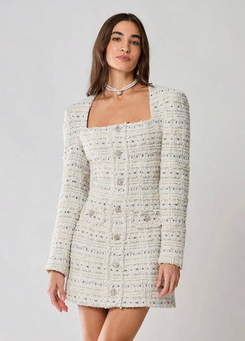 Белое кэжуал, деловое платье футляр SHEIN меланжевое