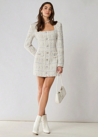 Белое кэжуал, деловое платье футляр SHEIN меланжевое