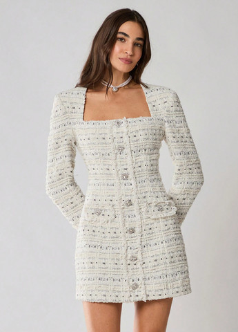 Белое кэжуал, деловое платье футляр SHEIN меланжевое