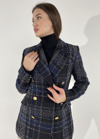 Цветной женский пиджак женский в клеточку черно-синий Fi More - демисезонный