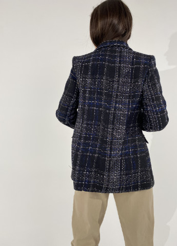 Цветной женский пиджак женский в клеточку черно-синий Fi More - демисезонный
