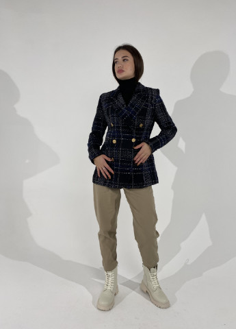 Цветной женский пиджак женский в клеточку черно-синий Fi More - демисезонный