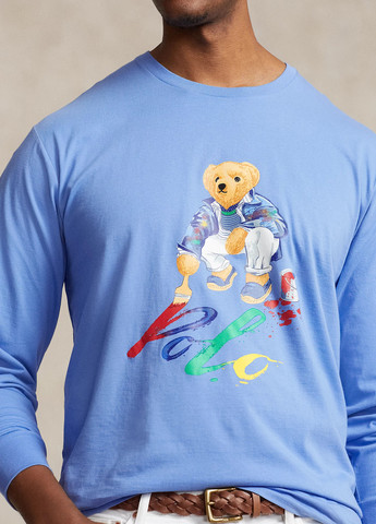 Голубой демисезонный кэжуал лонгслив Ralph Lauren с рисунком