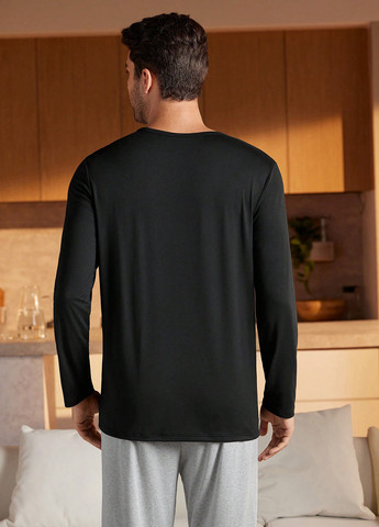 Черный демисезонный домашний лонгслив SHEIN с надписями