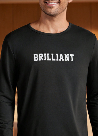 Черный демисезонный домашний лонгслив SHEIN с надписями