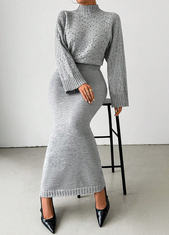 Світло-сіра кежуал сукня SHEIN меланжева