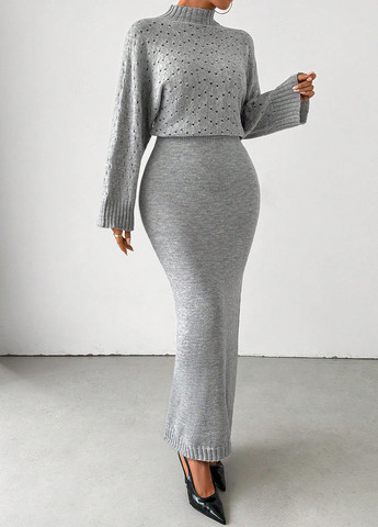 Світло-сіра кежуал сукня SHEIN меланжева