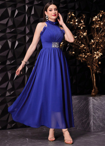 Синя вечірня сукня а-силует SHEIN однотонна