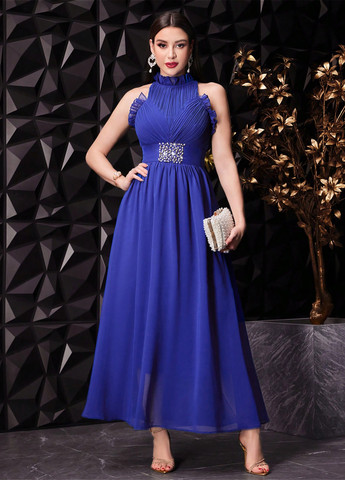 Синя вечірня сукня а-силует SHEIN однотонна