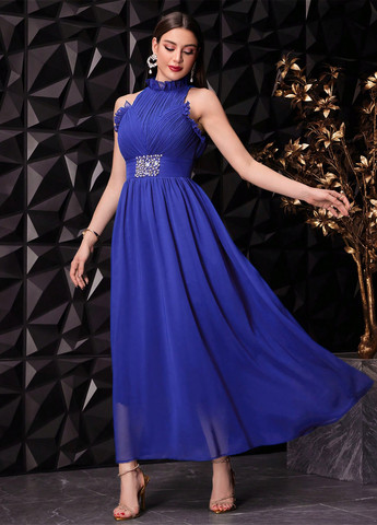 Синя вечірня сукня а-силует SHEIN однотонна