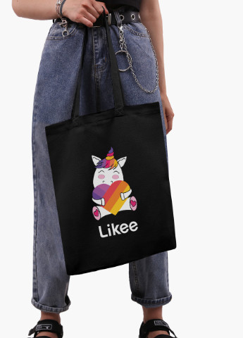 Эко сумка шоппер черная Лайк Единорог (Likee Unicorn) (9227-1037-BK) экосумка шопер 41*35 см MobiPrint (216642202)