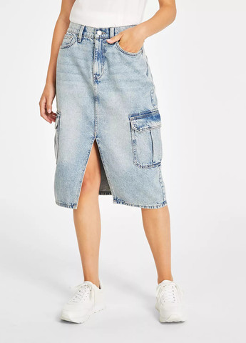 Голубая джинсовая, кэжуал однотонная юбка Calvin Klein карго