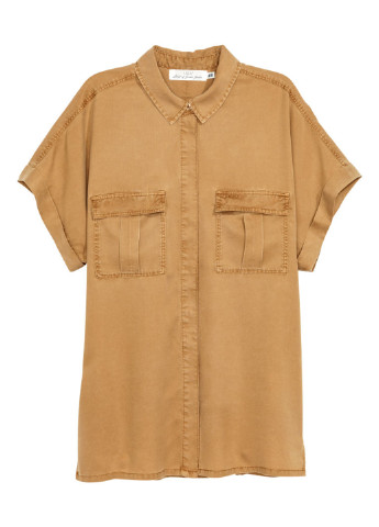 Сорочка H&M однотонна коричнева кежуал