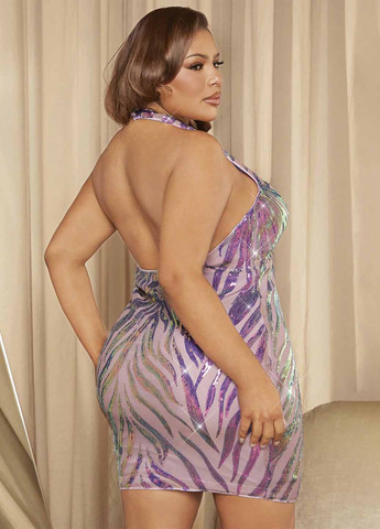 Лілова святковий, вечірня сукня силуетна, з відкритою спиною SHEIN зебра