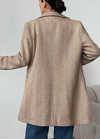 Бежевое демисезонное Пальто двубортное SHEIN