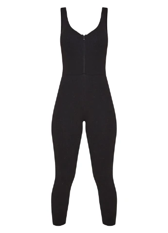 Комбинезон PrettyLittleThing комбинезон-брюки однотонный чёрный кэжуал хлопок, трикотаж