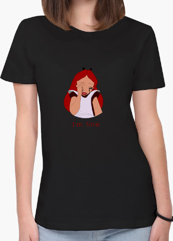 Чорна демісезон футболка жіноча аліса зі мною все гаразд дісней (alice i'm fine disney) (8976-1440) xxl MobiPrint