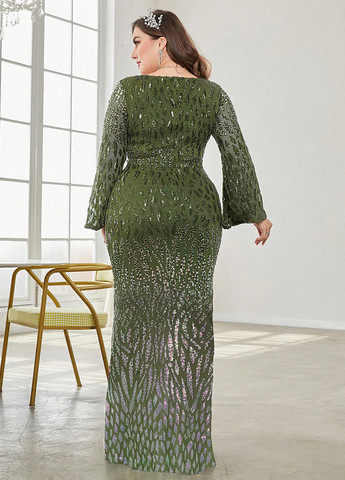 Оливковое вечернее платье годе SHEIN однотонное