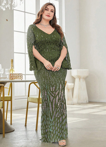 Оливковое вечернее платье годе SHEIN однотонное