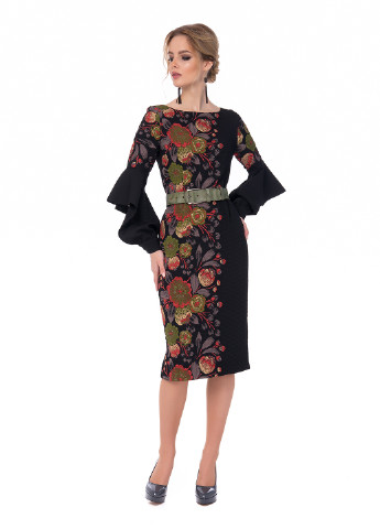 Чорна коктейльна сукня футляр Iren Klairie з квітковим принтом