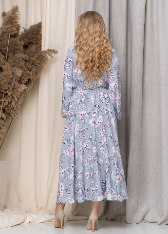 Сіра кежуал сукня кльош Lady Style з квітковим принтом