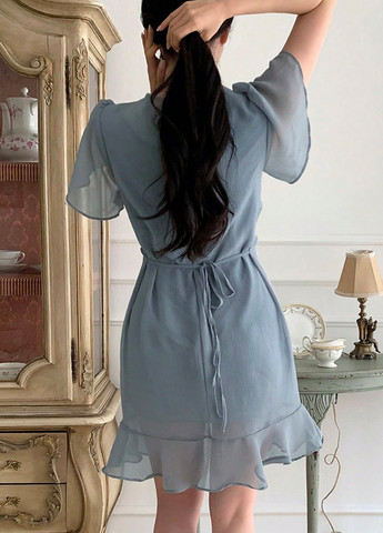 Серое кэжуал платье а-силуэт SHEIN однотонное