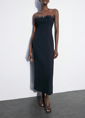 Темно-синя кежуал сукня з відкритими плечима SHEIN однотонна