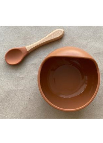 Дитяча силіконова миска тарілка посуд для дітей на присосці з ложкою (945872-Т) Коричнева Francesco Marconi (251339185)