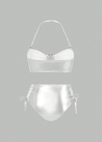 Білий демісезонний купальник (ліф, трусики) халтер, роздільний SHEIN