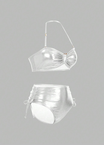 Білий демісезонний купальник (ліф, трусики) халтер, роздільний SHEIN