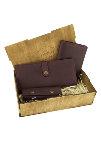 Жіночий подарунковий набір №45 бордовий (гаманець, обкладинка, ключниця) в коробці HandyCover (206521420)