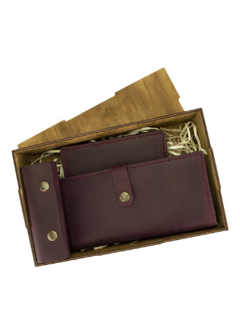 Жіночий подарунковий набір №45 бордовий (гаманець, обкладинка, ключниця) в коробці HandyCover (206521420)