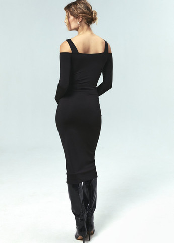 Черное кэжуал платье с открытыми плечами, футляр Gepur однотонное