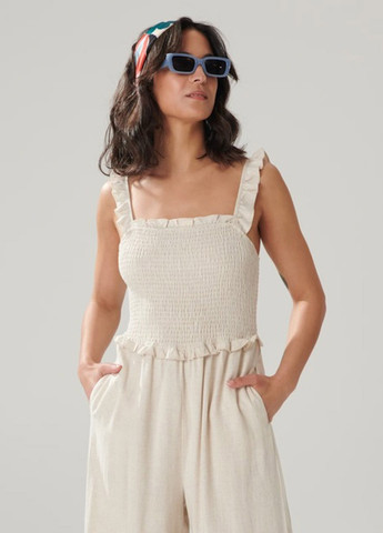 Комбинезон Sinsay комбинезон-брюки однотонный бежевый кэжуал вискоза, лен