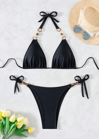 Чорний літній купальник (ліф, трусики) бікіні, роздільний SHEIN