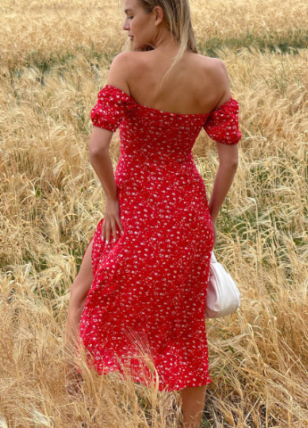 Красное кэжуал платье в мелкий цветочный принт romashka Ромашка с цветочным принтом