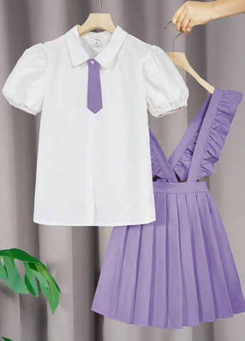 Сиреневый летний костюм (блуза, юбка) SHEIN