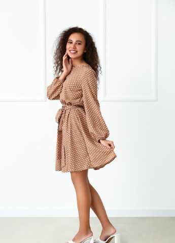Бежева кежуал сукня Fashion Girl в горошок