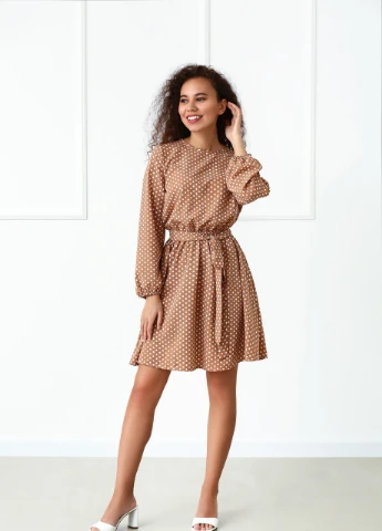 Бежева кежуал сукня Fashion Girl в горошок