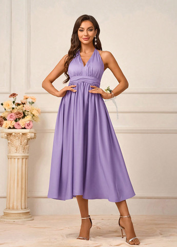 Лілова вечірня сукня з спідницею-сонце, в стилі армпір, з відкритою спиною SHEIN однотонна