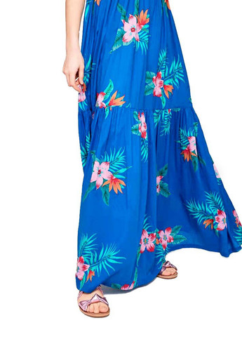 Синее кэжуал платье с открытой спиной Pepe Jeans с цветочным принтом