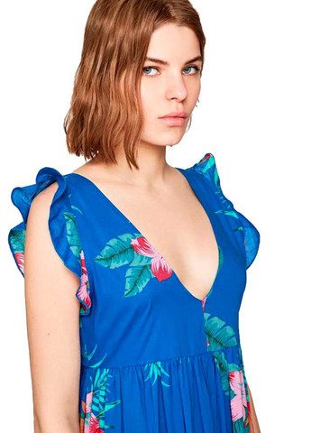 Синее кэжуал платье с открытой спиной Pepe Jeans с цветочным принтом