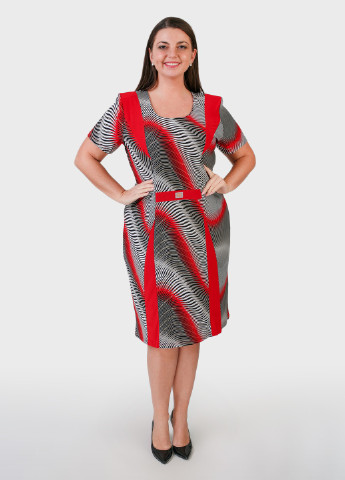 Красное кэжуал платье трикотажное красное с абстрактным принтом art 00054 BABOCHKA XL Collection с абстрактным узором