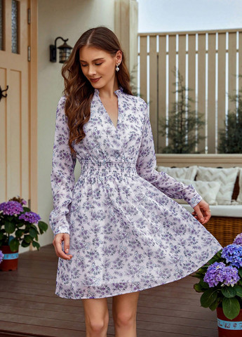 Комбинированное кэжуал платье на запах, клеш SHEIN с цветочным принтом